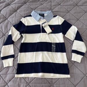 NWT Boys Polo Ralph Lauren White/Blue The Iconic Rugby Shirt Sz 5